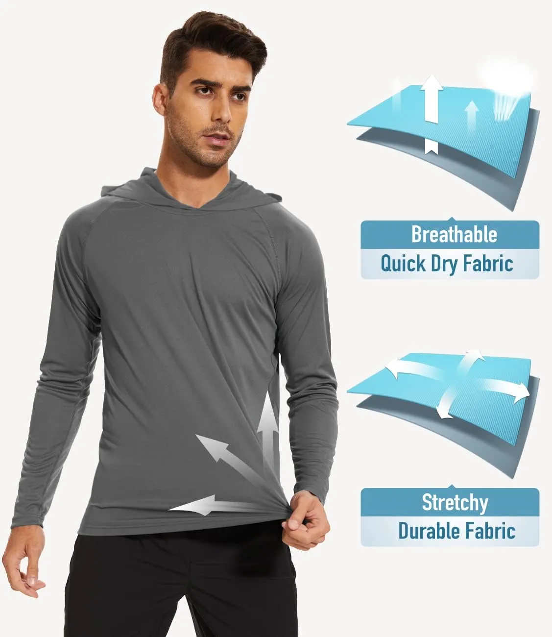 MAGCOMSEN Men's Hooded UPF 50  Sun Protection T Shirts Long Sleeve Athletic Fishing Shirts Rash Guards