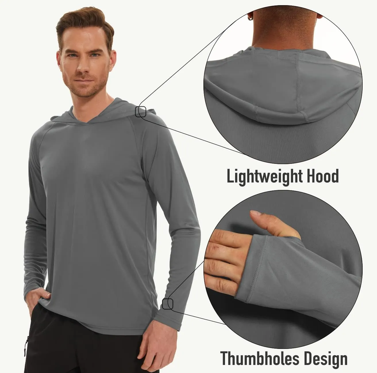 MAGCOMSEN Men's Hooded UPF 50  Sun Protection T Shirts Long Sleeve Athletic Fishing Shirts Rash Guards