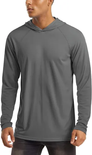 MAGCOMSEN Men's Hooded UPF 50  Sun Protection T Shirts Long Sleeve Athletic Fishing Shirts Rash Guards