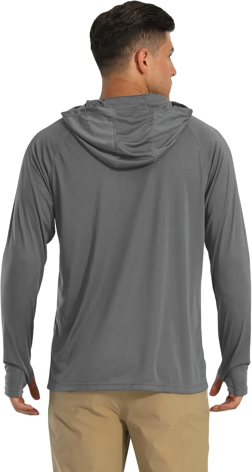 MAGCOMSEN Men's Hooded UPF 50  Sun Protection T Shirts Long Sleeve Athletic Fishing Shirts Rash Guards
