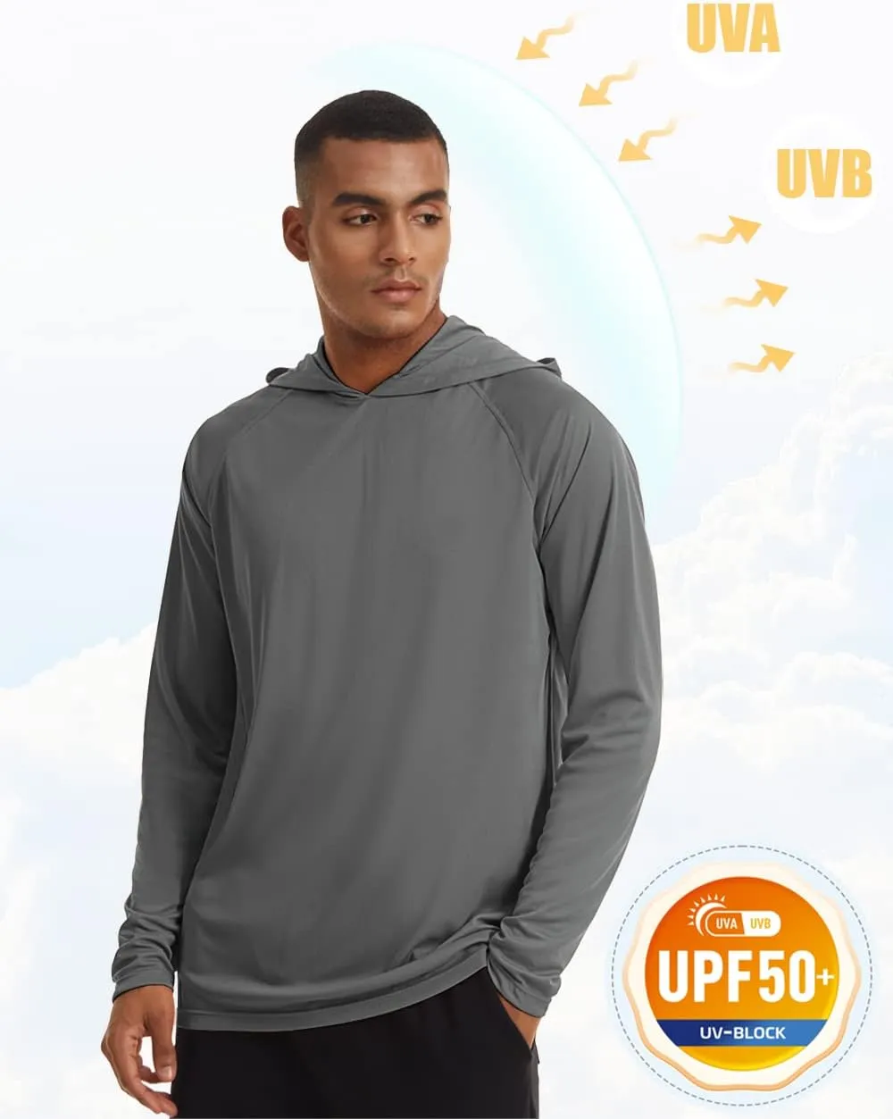 MAGCOMSEN Men's Hooded UPF 50  Sun Protection T Shirts Long Sleeve Athletic Fishing Shirts Rash Guards