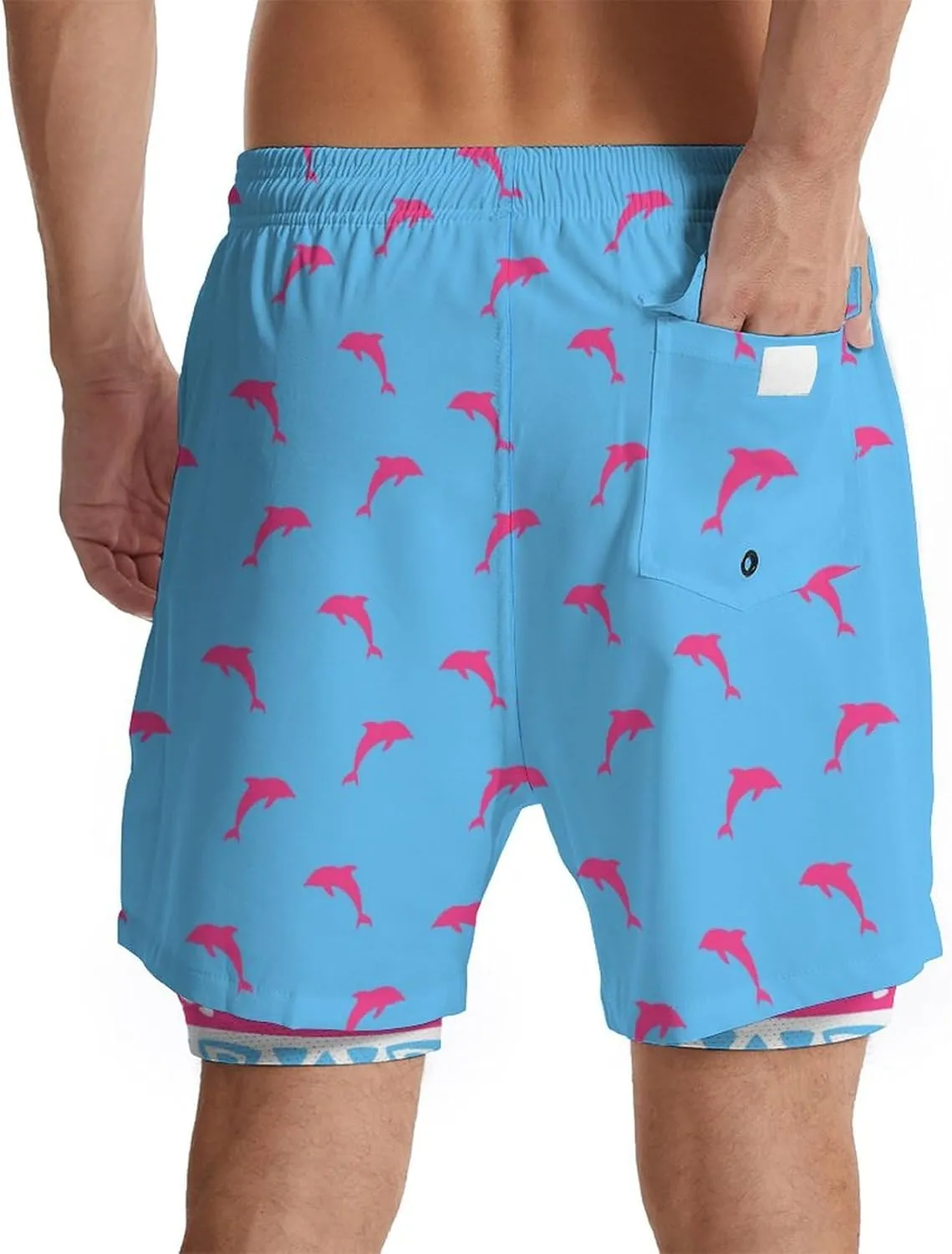 Mens Swim Trunks with Compression Liner 7" Bathing Suit Swimming Shorts Quick Dry Board Shorts Swimsuits with Pockets