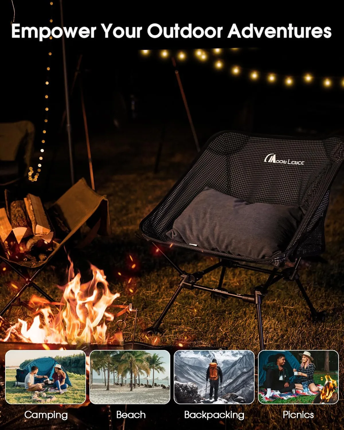 MOON LENCE Portable Camping Chair, Backpacking Chair, Ultralight & Compact, 400 lbs Capacity, for Outdoor Camp, Travel, Beach, Picnic, Hiking