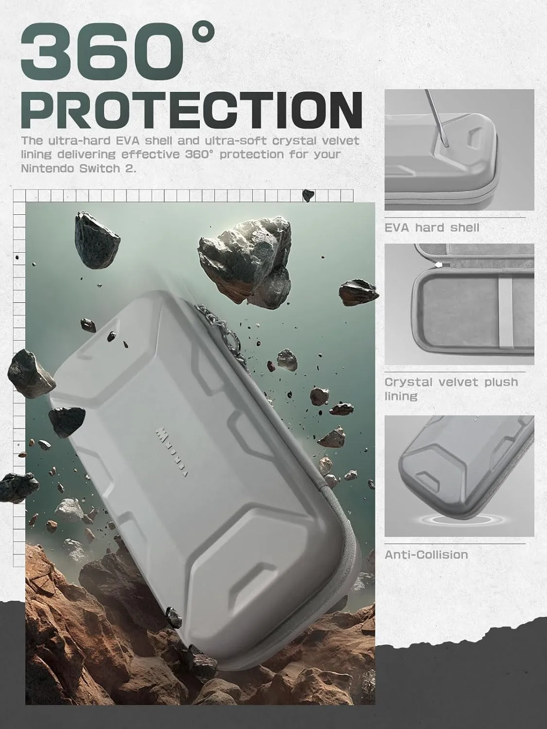 Mumba Carrying Case for Nintendo Switch 2 2025, [Plus Version] Portable Protective Travel Carry handbag Pouch for Blade/Titan Case [Large Capacity] (White)
