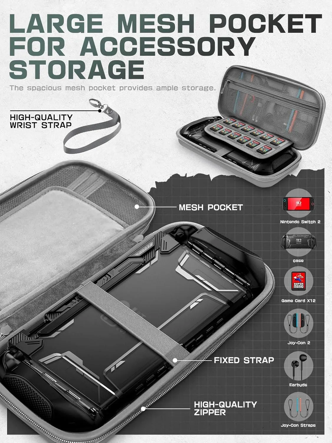 Mumba Carrying Case for Nintendo Switch 2 2025, [Plus Version] Portable Protective Travel Carry handbag Pouch for Blade/Titan Case [Large Capacity] (White)
