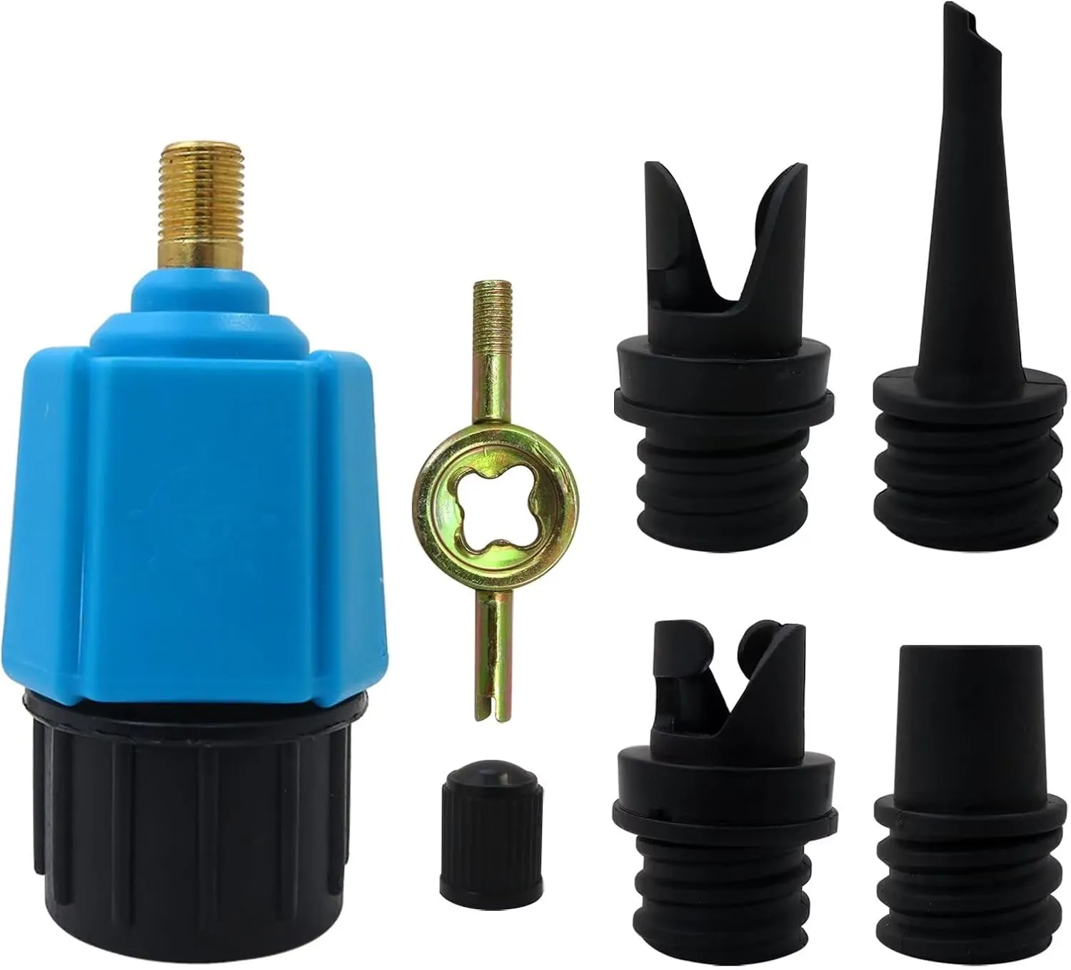 New Inflatable SUP Valve Adapter with 4 Air Valve Nozzles for Paddleboards, Canoes, Rubber Boats, Assault Boats, Flushing Pools, Floating Rows, Inflatable Beds, Dinghy, Kayak, 4 in 1
