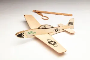 P-51 Mustang Balsa Wood Historical WW2 Glider with 14 inch Wingspan and Slingshot