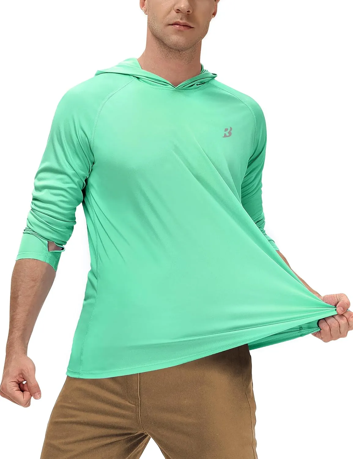 Roadbox Mens UPF 50  Fishing Shirts, Long Sleeve UV Sun Protection Hoodie, Rash Guard for Hiking Running Workout Swimming