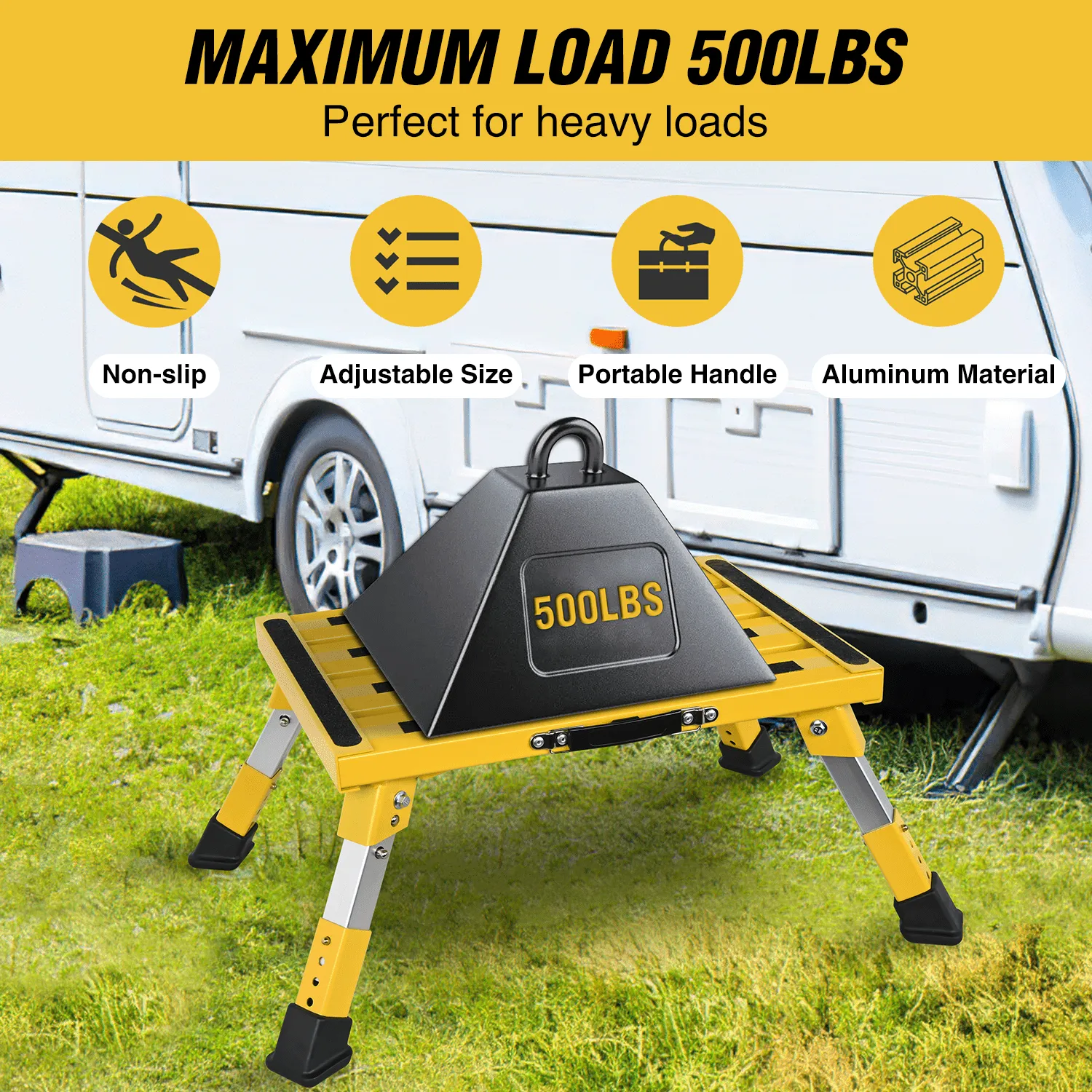 RV Yellow Folding Aluminum 4 Levels Adjustable Height Portable Platform Step