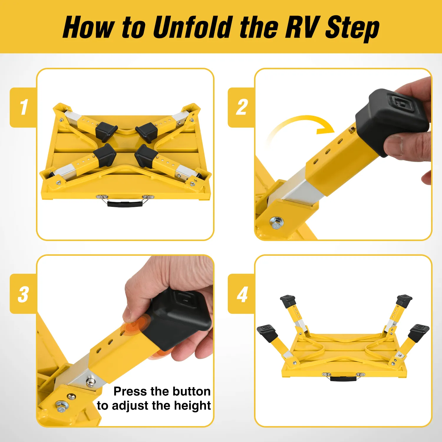 RV Yellow Folding Aluminum 4 Levels Adjustable Height Portable Platform Step