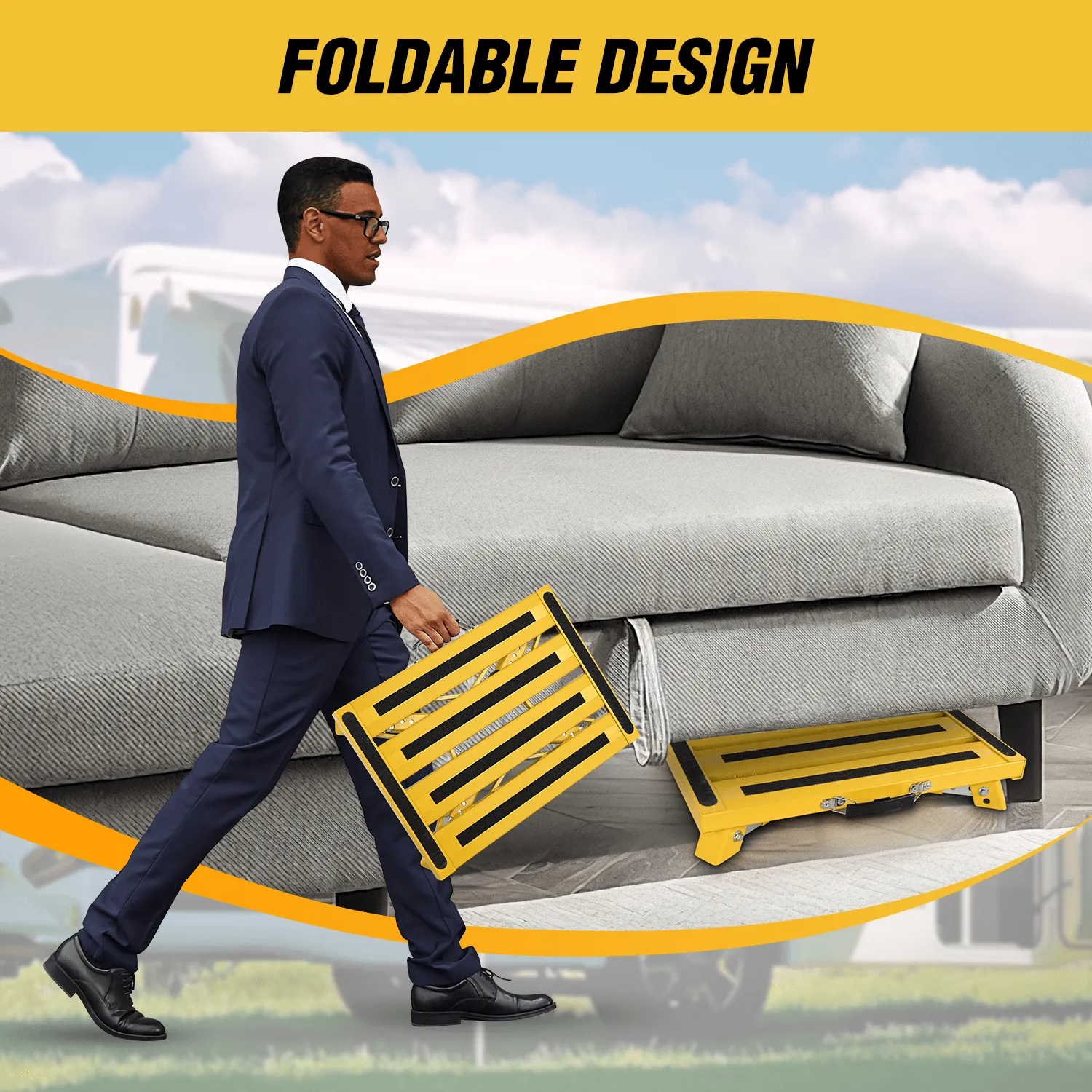 RV Yellow Folding Aluminum 4 Levels Adjustable Height Portable Platform Step