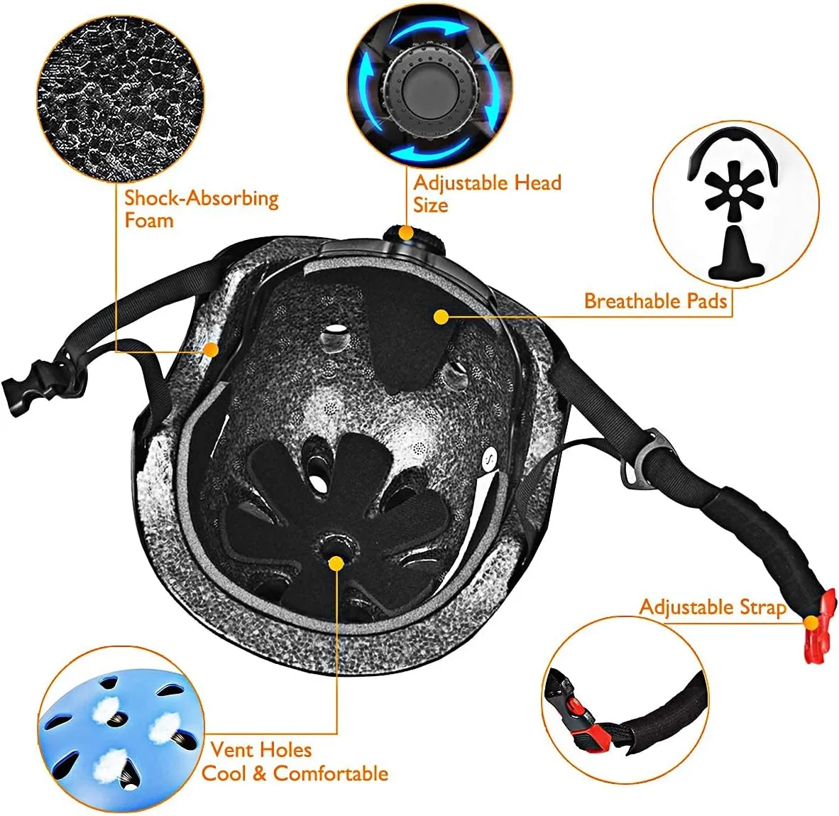 Skateboard Helmet, Bike Helmet, Protective Gear Set Knee Elbow Wrist Pads for Kids Boys Girls Toddler Youth Adults Multi-Sports Scooter Roller Skate Inline Skating Cycling Rollerblading