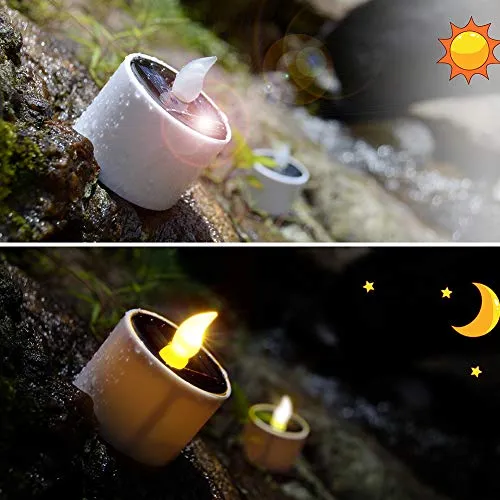 SoulBay 6pcs Solar Power Tea Lights Outdoor Candle Flameless Flicker IP65 Waterproof Rechargeable LED Candles with Dusk to Dawn Sensor for Lantern Garden Camping Party Home Decorations, 2.3" x 2"