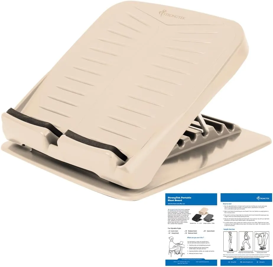 StrongTek Plastic Calf Stretch Board, Slant Board for Calf Stretching, 5-Level Adjustable Incline Board, Enhanced Ankle Flexibility, Targeted Physical Therapy, Durable with Non-Slip Surface