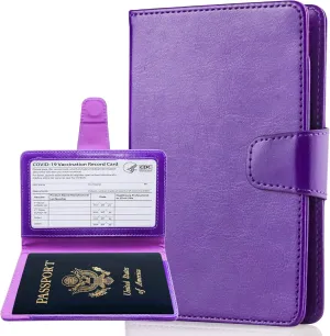 Teskyer Passport Holder for Travel, RFID Passport Cover Wallet with Crdit Card Holder Slots and Air Ticket Pocket, Travel Essentials, Purple