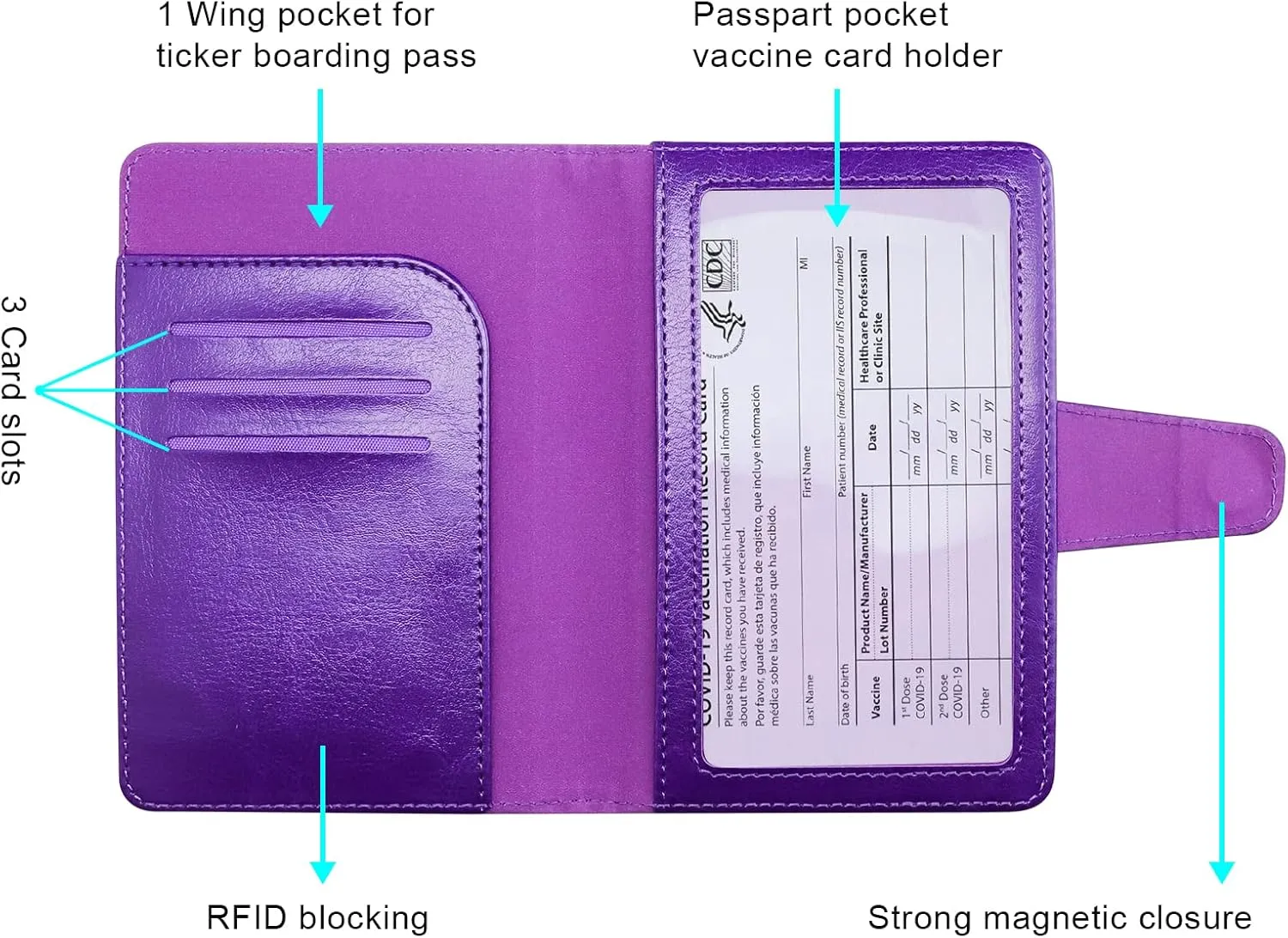 Teskyer Passport Holder for Travel, RFID Passport Cover Wallet with Crdit Card Holder Slots and Air Ticket Pocket, Travel Essentials, Purple