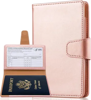 Teskyer Passport Holder for Travel, RFID Passport Cover Wallet with Crdit Card Holder Slots and Air Ticket Pocket, Travel Essentials, Rose Gold