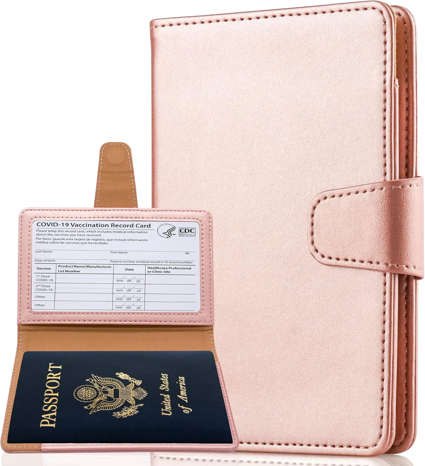 Teskyer Passport Holder for Travel, RFID Passport Cover Wallet with Crdit Card Holder Slots and Air Ticket Pocket, Travel Essentials, Rose Gold