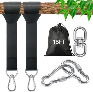 Tree Swing Straps Hanging Kit - 3FT/8FT/15FT/20FT/30FT, Strong & Durable - Holds Up to 5000lbs - Adjustable Tree Swing Straps Fit for All Swings, Hammocks, Safer & Easy Installation (15 FT)