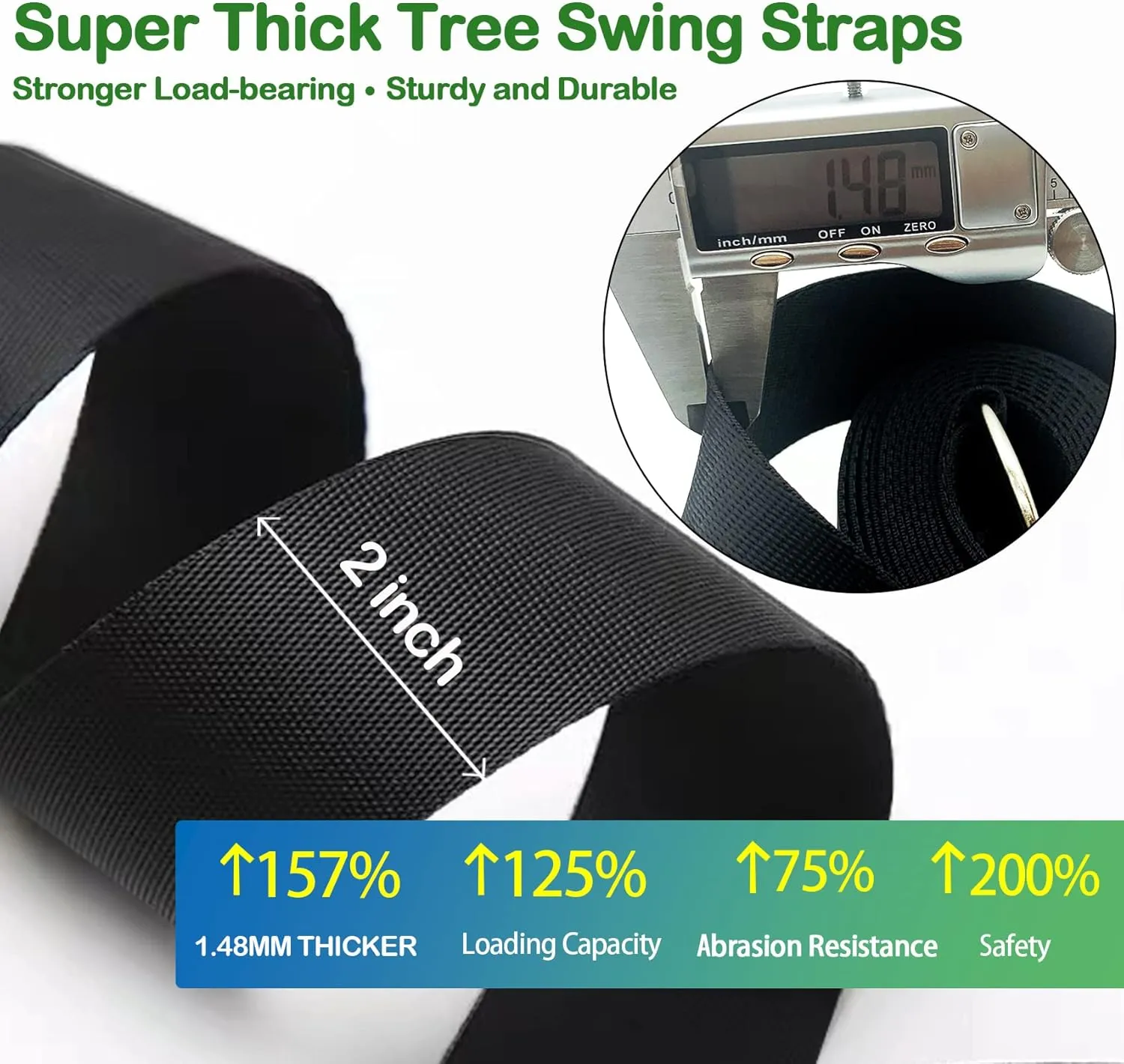 Tree Swing Straps Hanging Kit - 3FT/8FT/15FT/20FT/30FT, Strong & Durable - Holds Up to 5000lbs - Adjustable Tree Swing Straps Fit for All Swings, Hammocks, Safer & Easy Installation (15 FT)