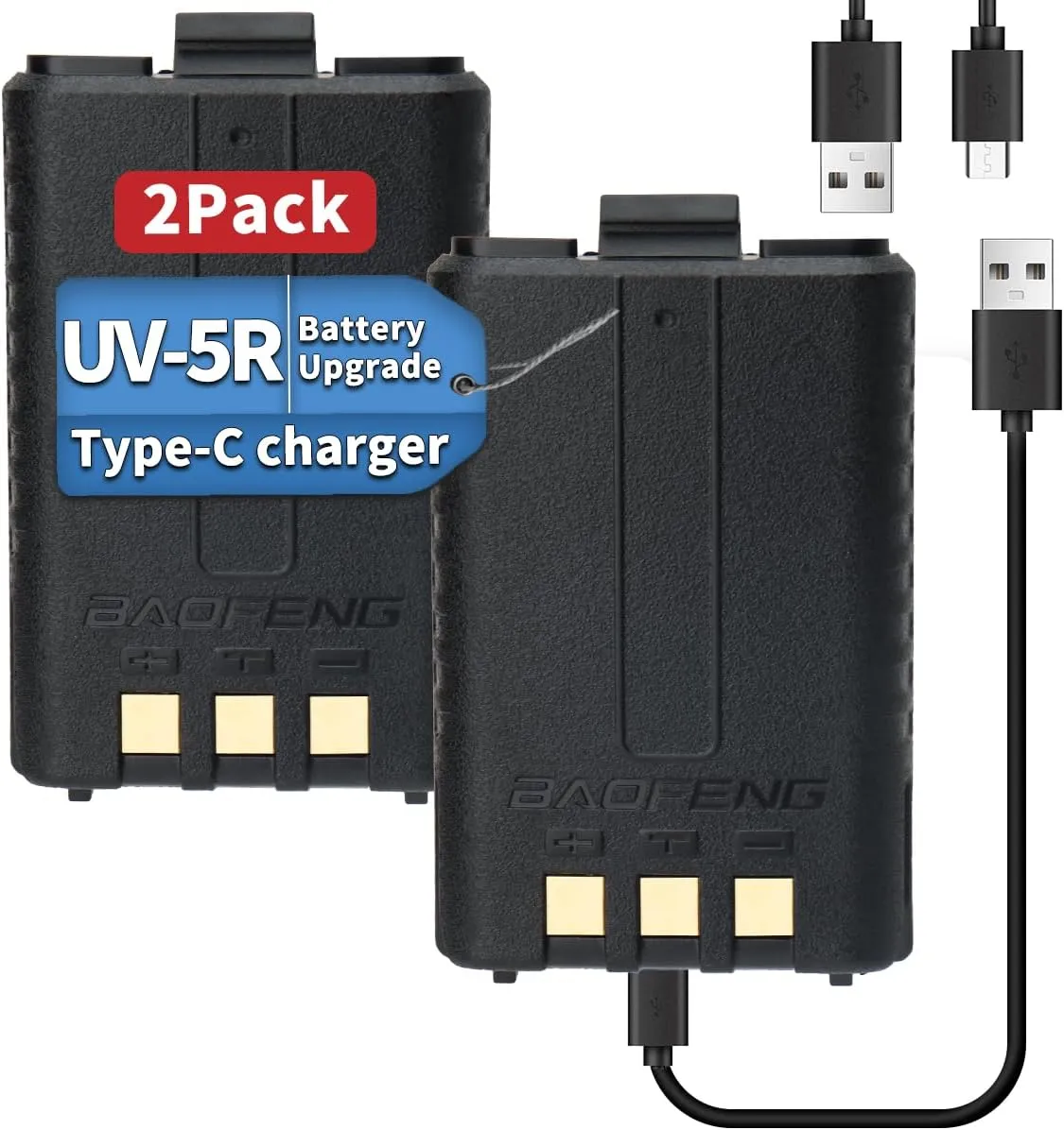 UV-5R Battery BL-5 1800mAh Rechargeable Battery Support USB C Direct Charge for Walkie Talkie UV 5R BF-F8HP UV-5X3 GT-5R UV-5RX M-5R Two Way Radio (2 Pack)