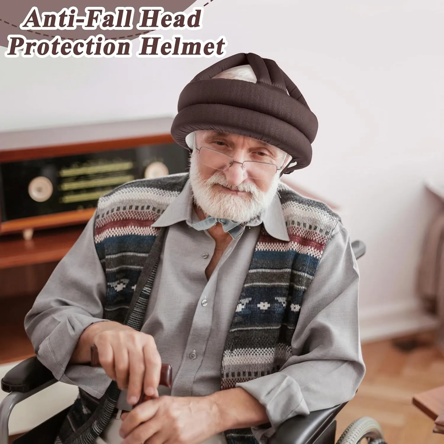 Woanger Anti Fall Elder Head Safety Helmet Thick Soft Protective Hat Adjustable Seniors Fall Prevention Head Protection Cap Breathable Elderly Helmet for Injury Shock Protection