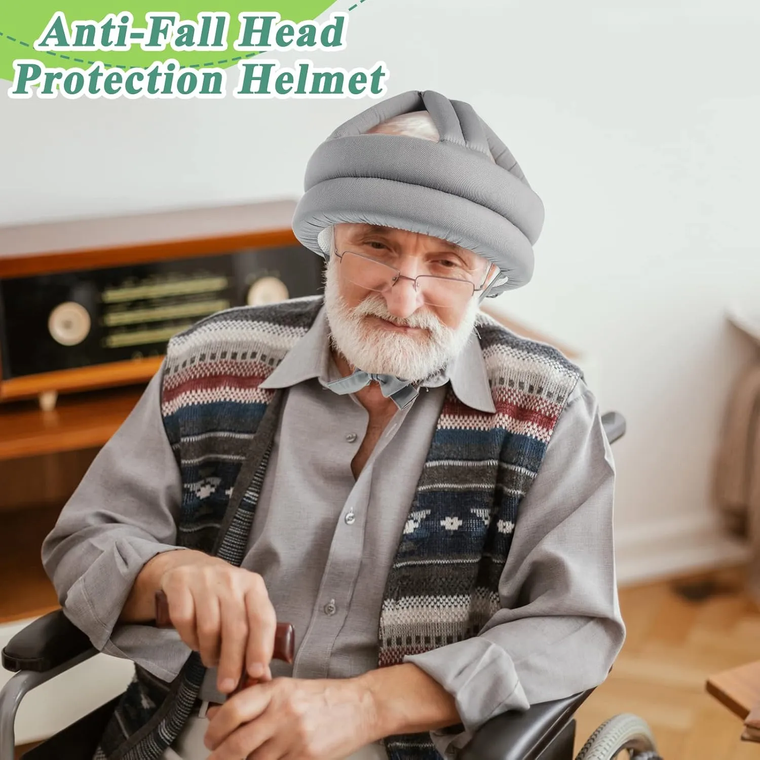 Woanger Anti Fall Elder Head Safety Helmet Thick Soft Protective Hat Adjustable Seniors Fall Prevention Head Protection Cap Breathable Elderly Helmet for Injury Shock Protection