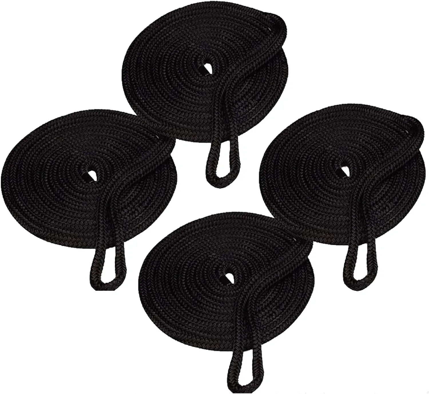 YaeMarine 4-Pack 5/8 Inch 25 FT Double Braid Nylon Dockline Dock Line Mooring Rope Double Braided Dock Line with 15" Loop for Boats Black