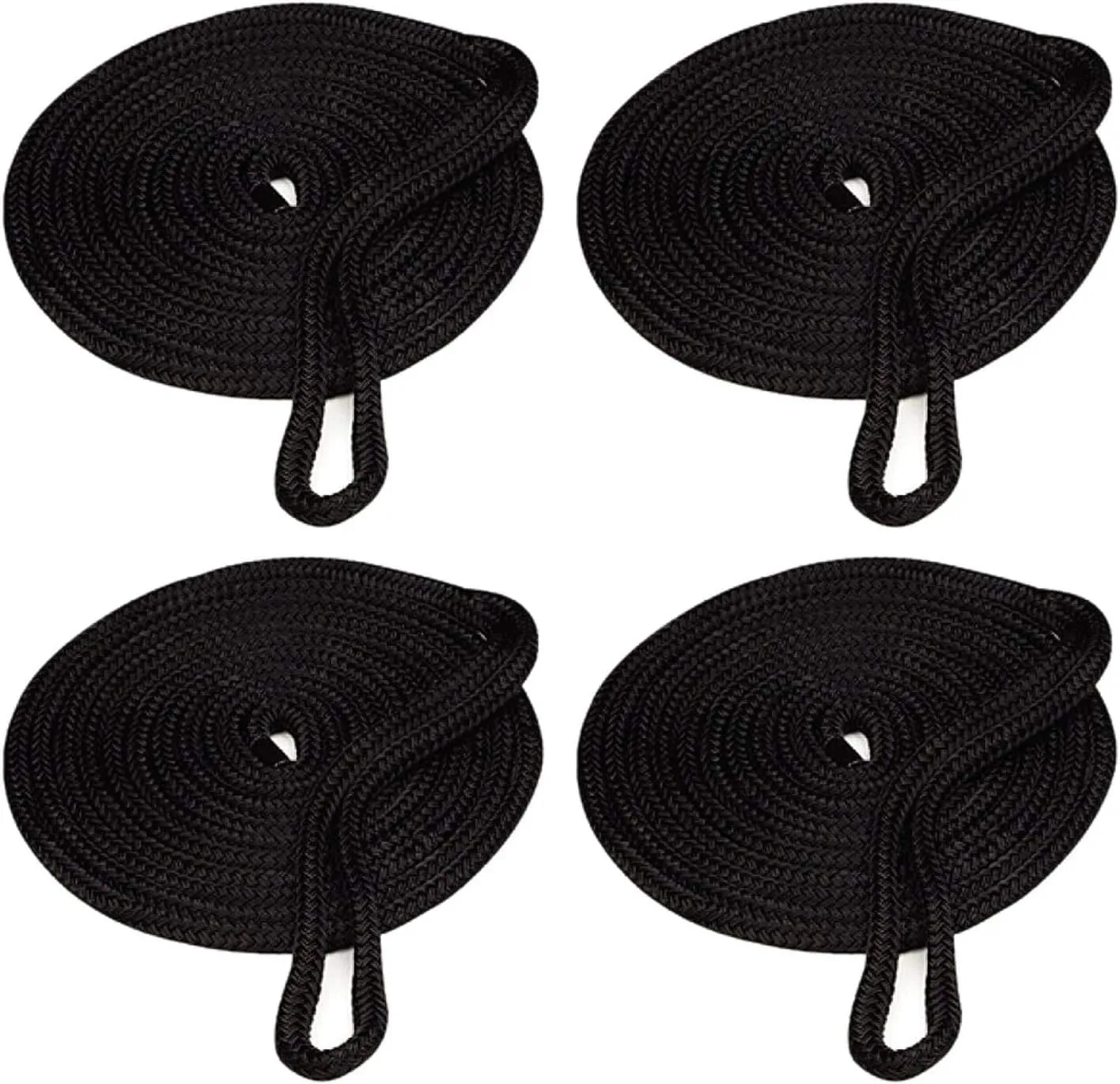 YaeMarine 4-Pack 5/8 Inch 25 FT Double Braid Nylon Dockline Dock Line Mooring Rope Double Braided Dock Line with 15" Loop for Boats Black