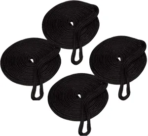 YaeMarine 4-Pack 5/8 Inch 25 FT Double Braid Nylon Dockline Dock Line Mooring Rope Double Braided Dock Line with 15" Loop for Boats Black